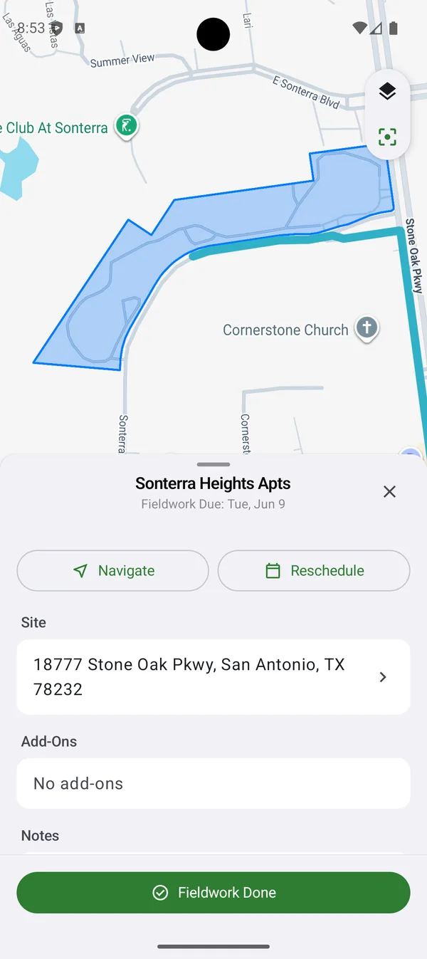 Cubic Android app showing a fieldwork site