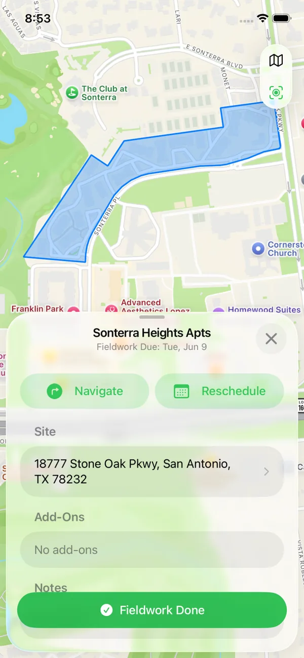 Cubic iOS app showing a fieldwork site
