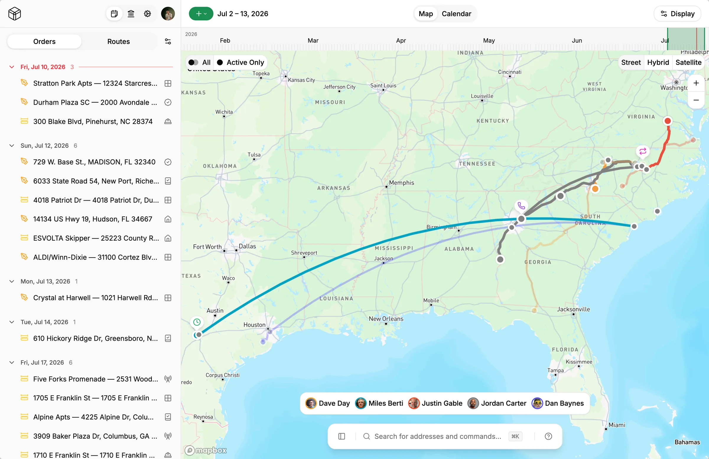 Cubic web app showing route scheduling on a map