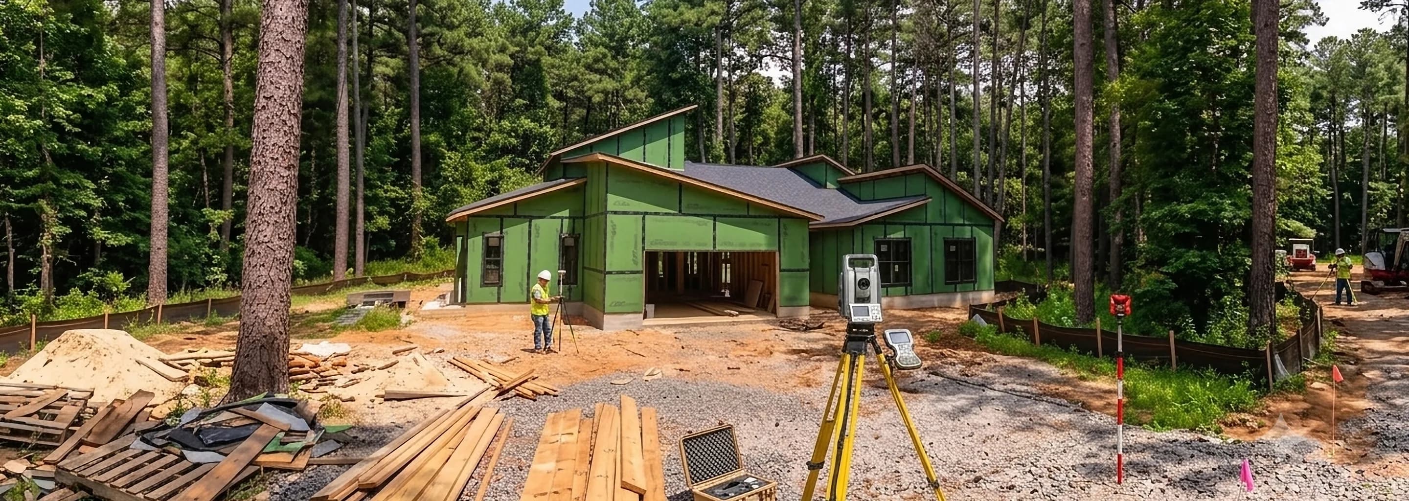 Aerial view of an active lumber yard